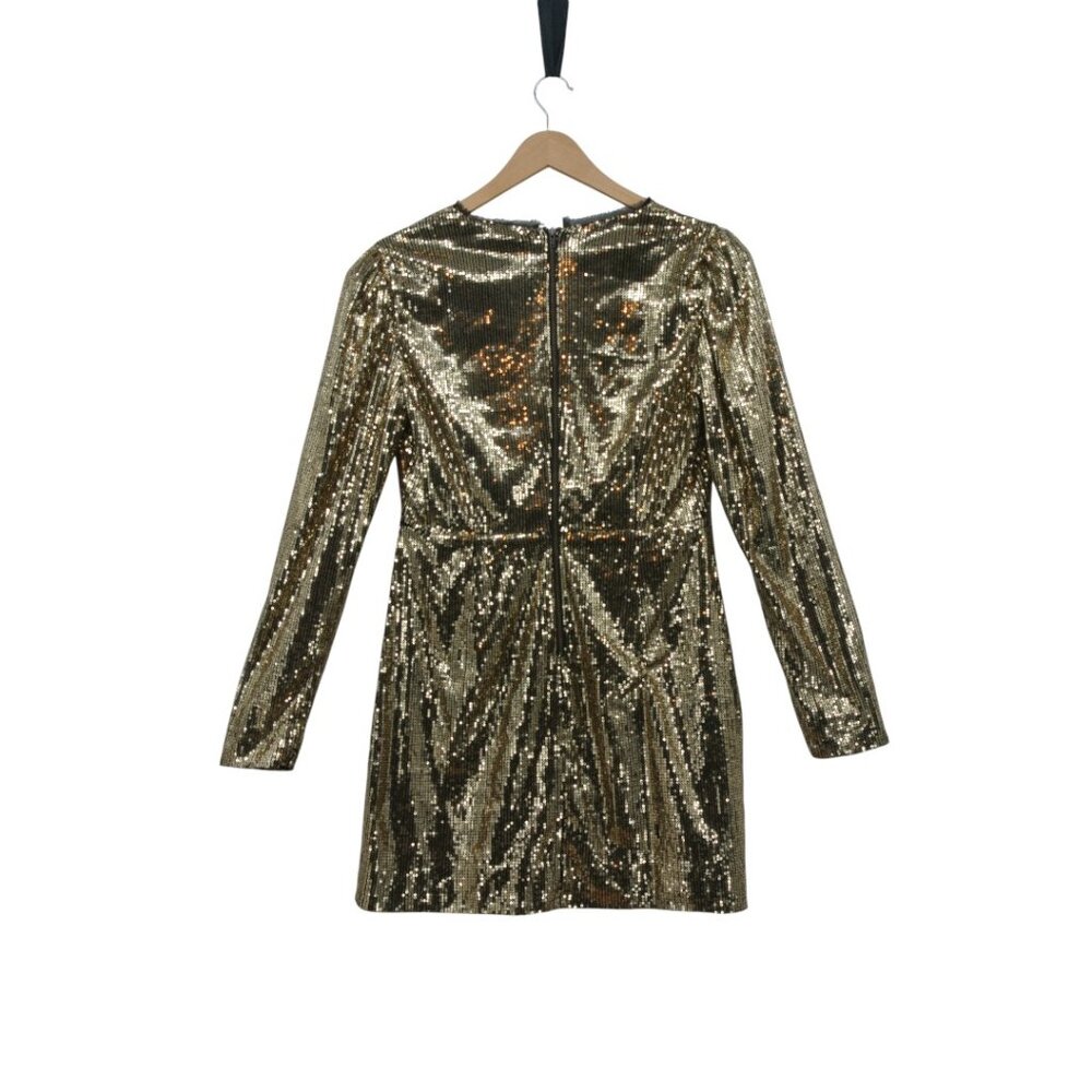 Rebecca Minkoff Gold Sequin V-Neck Long Sleeve Dress 10 - Picture 3 of 4